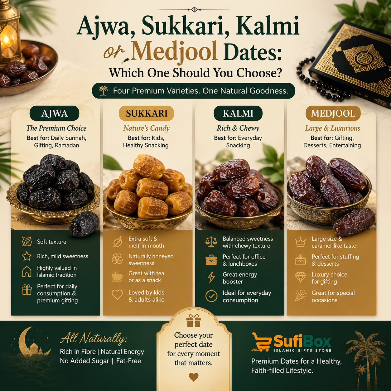 Ajwa, Sukkari, Kalmi or Medjool Dates: Which One Should You Choose?